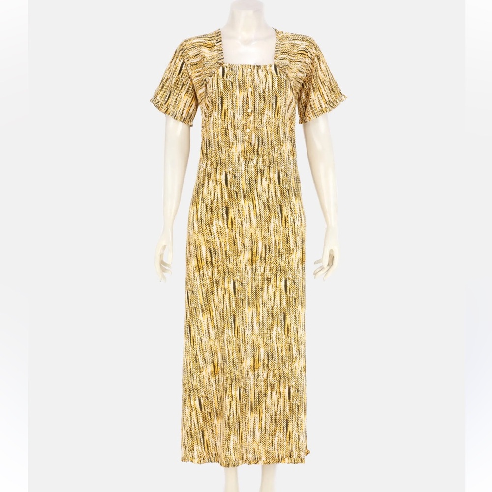 NEW Aarong white and yellow printed linen dress size:L
